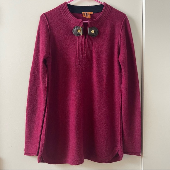 Tory Burch Sweaters - Tory Burch Maroon Sweater Leather Wool Alpaca Large L